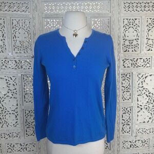 Telluride Clothing Company Blue Merino Wool Henley Sweater Womens Medium